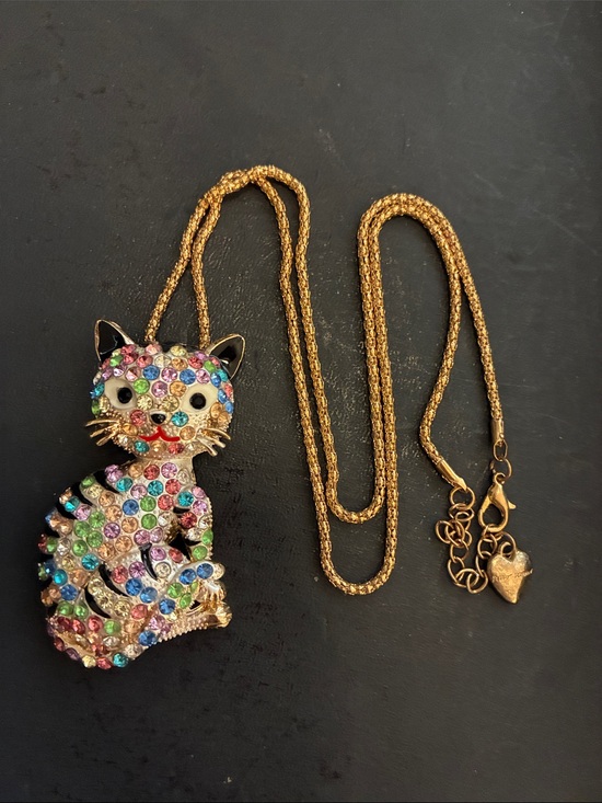 Jewelry - Gold Cat Pendant Necklace and Brooch together with Multicolor Crystals -
NWOT